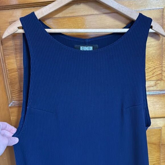 Reformation Sleeveless Navy Ribbed Knit Mod Dress Women’s Large - Picture 2 of 7